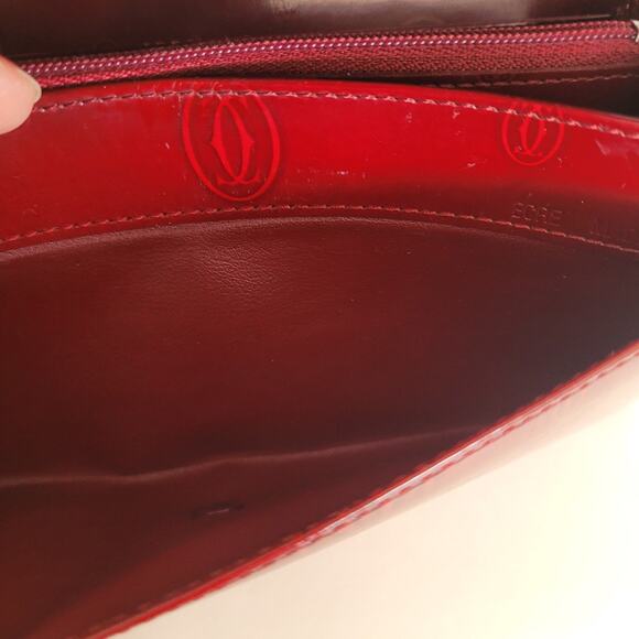 Cartier Happy Birthday Patent Leather Envelope Long Wallet Red Large Logo Clutch - Picture 6 of 11